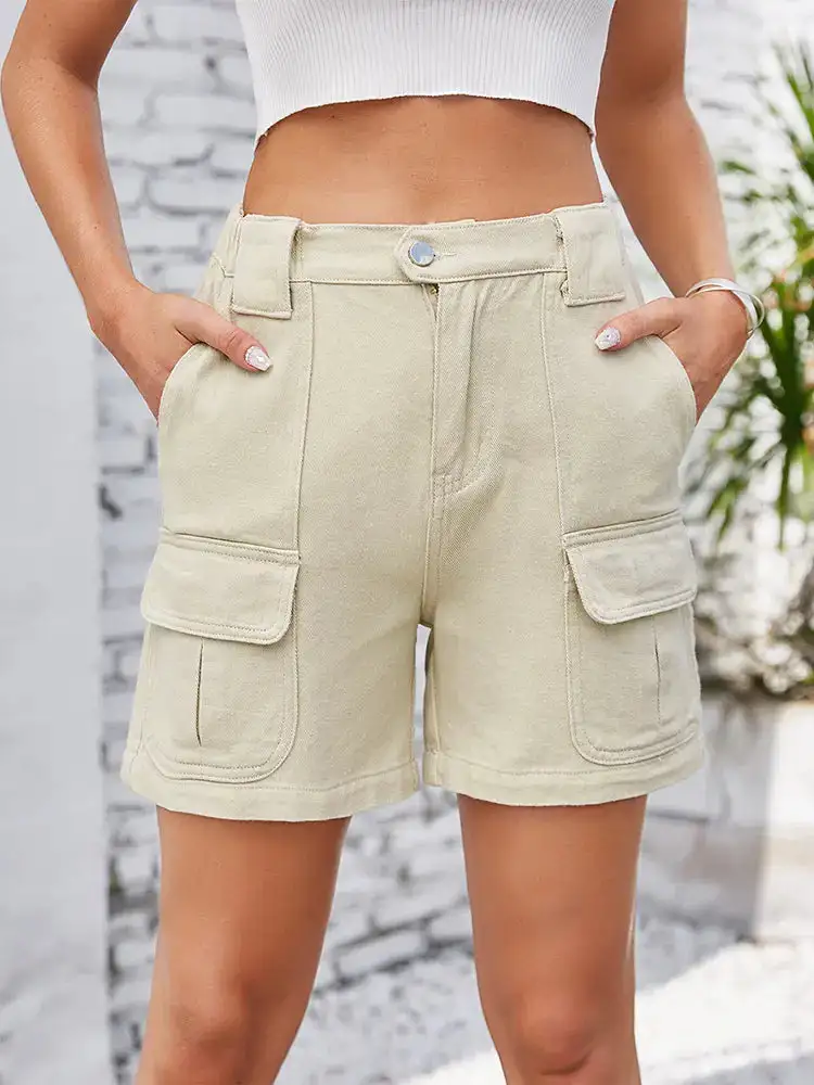 Elastic Waist Cargo Denim Shorts