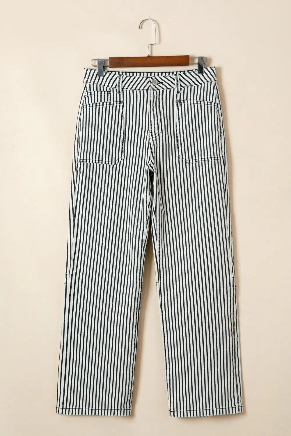 Women's Stripe Patch Pocket High Waist Shift Denim Jeans