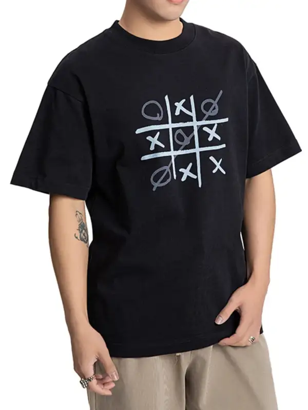 Tic-Tac-Toe Graphic Round-Neck T-Shirt