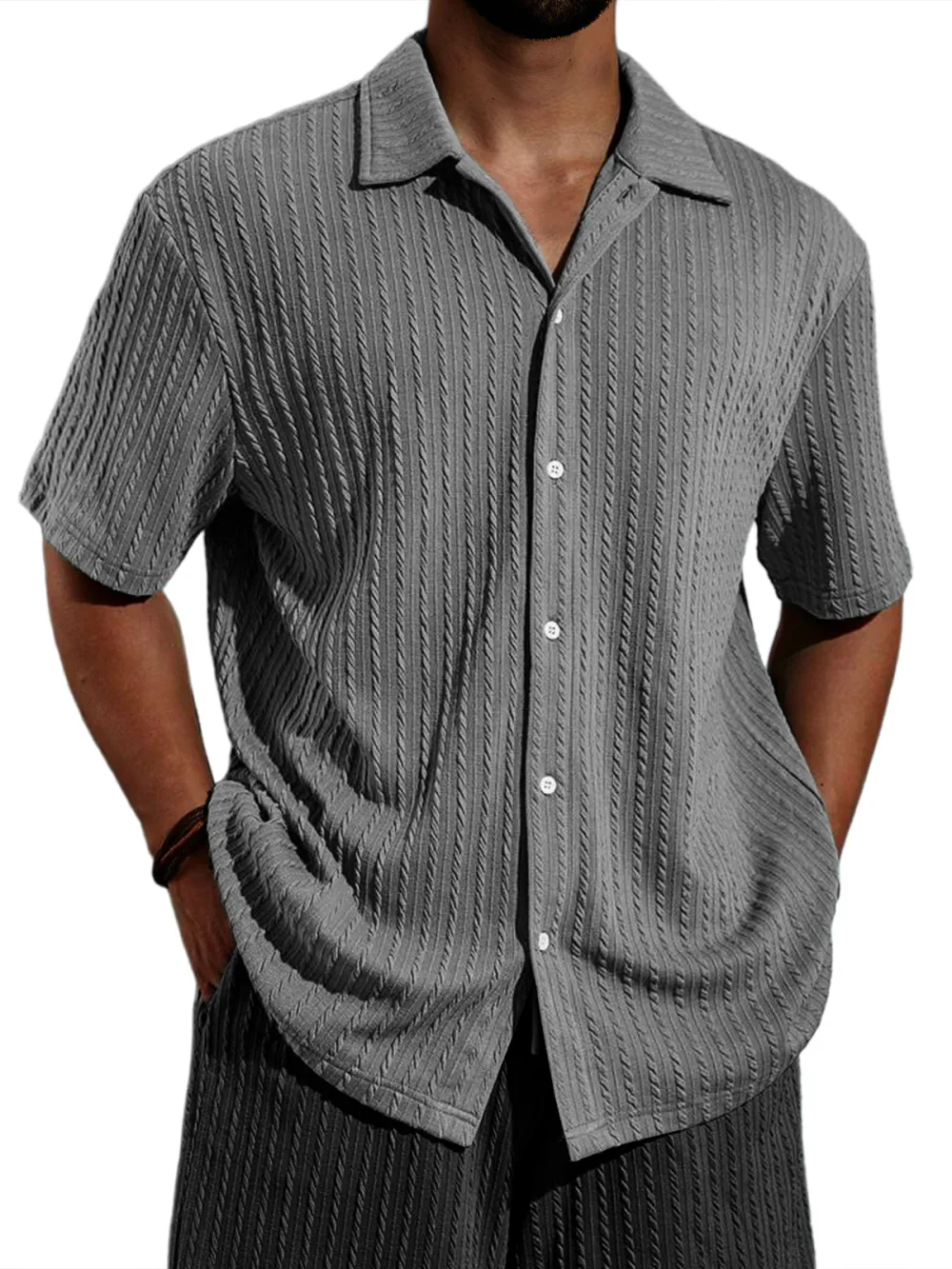 Jacquard Open Collar Shirt
