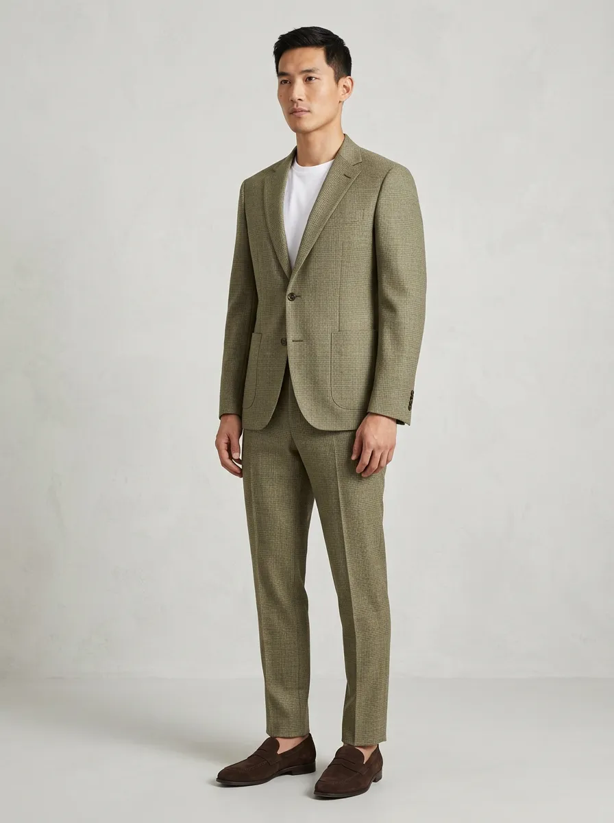 Men's Olive Micro-Check Tailored Suit