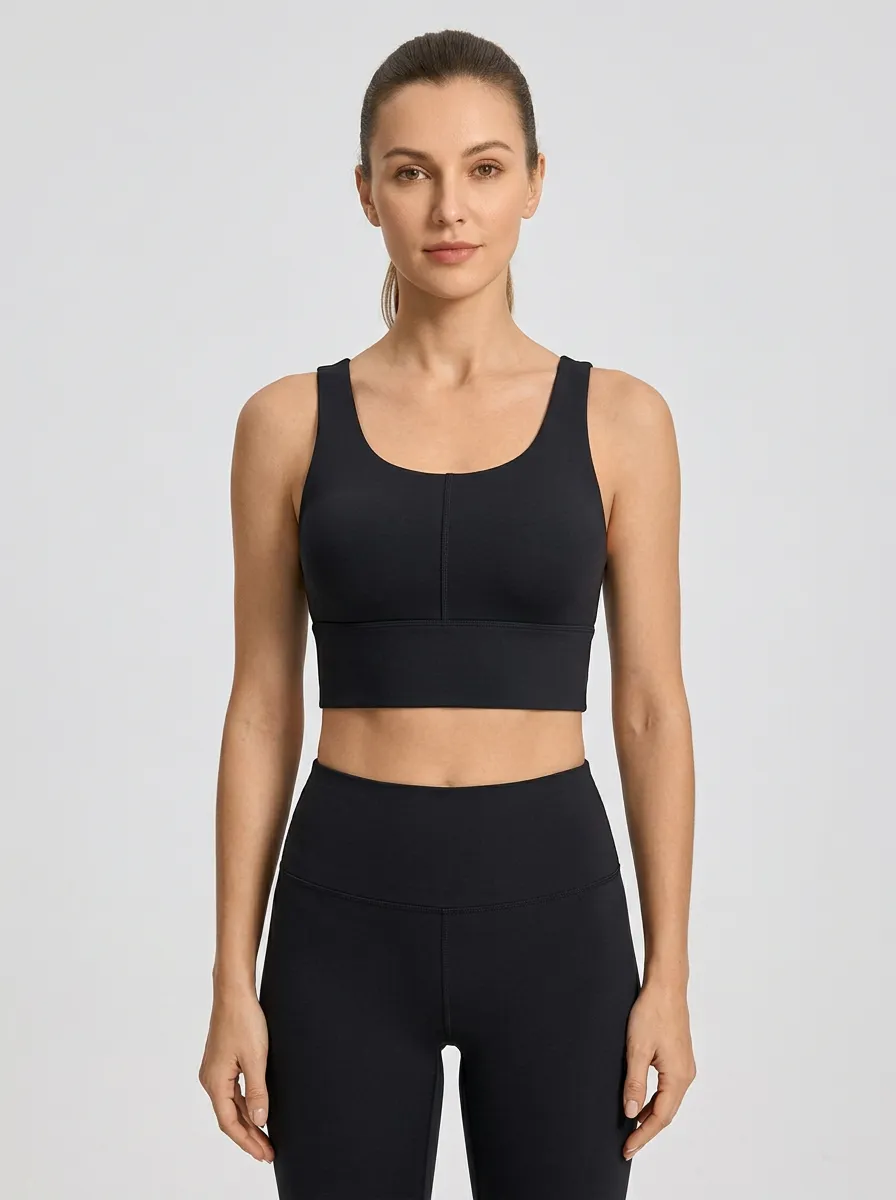 Women's Scoop-Neck Vertical-Seam Wide-Strap Wide-Band Sports Bra