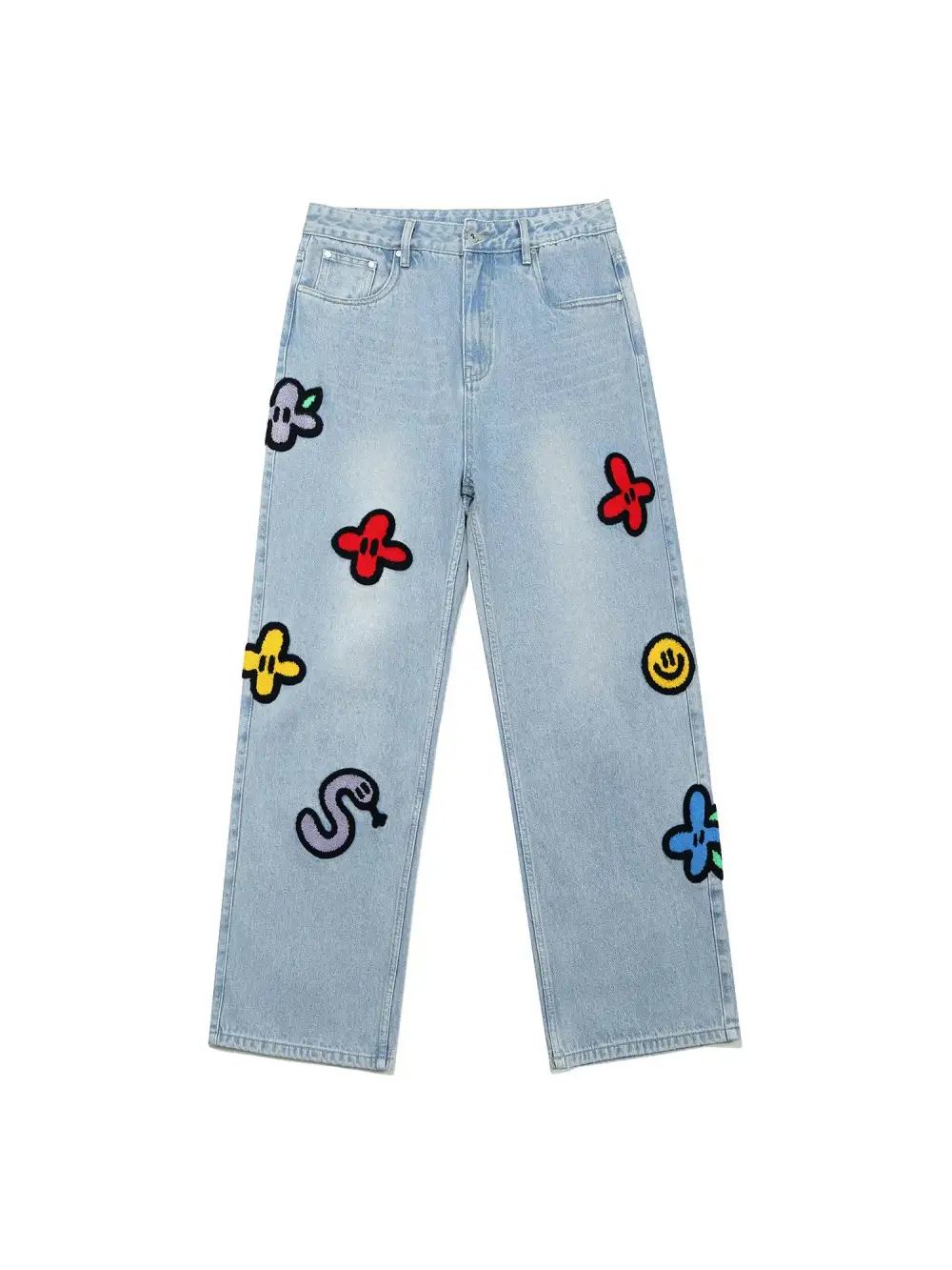 Playful Embroidered Straight-Leg Jeans