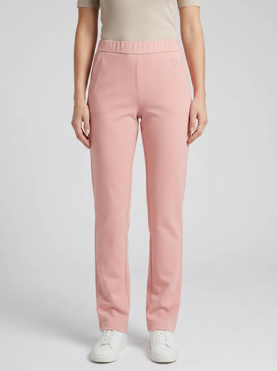 Women's Classic Comfort Tulip Embroidered Mid Rise Straight Leg Pants