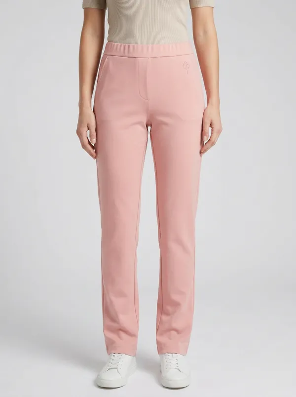 Women's Classic Comfort Tulip Embroidered Mid Rise Straight Leg Pants