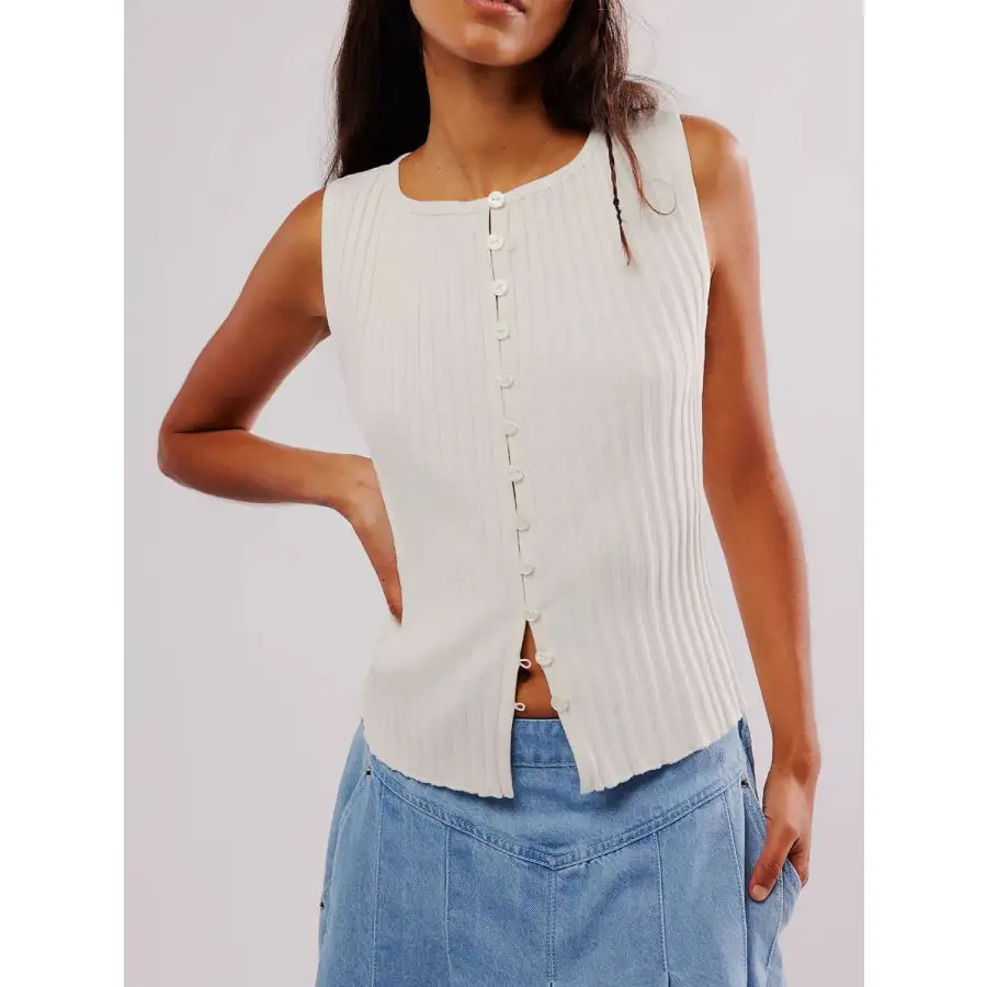Button Down Round Neck Sweater Vest