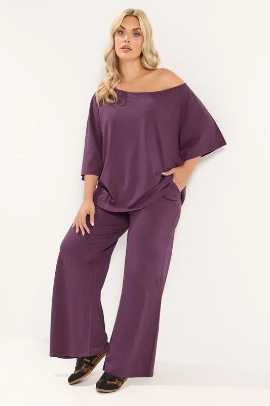 Purple Jersey Wide Leg Trousers detail 1