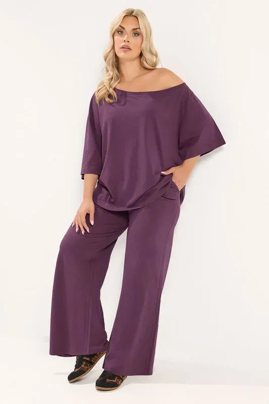 Purple Jersey Wide Leg Trousers