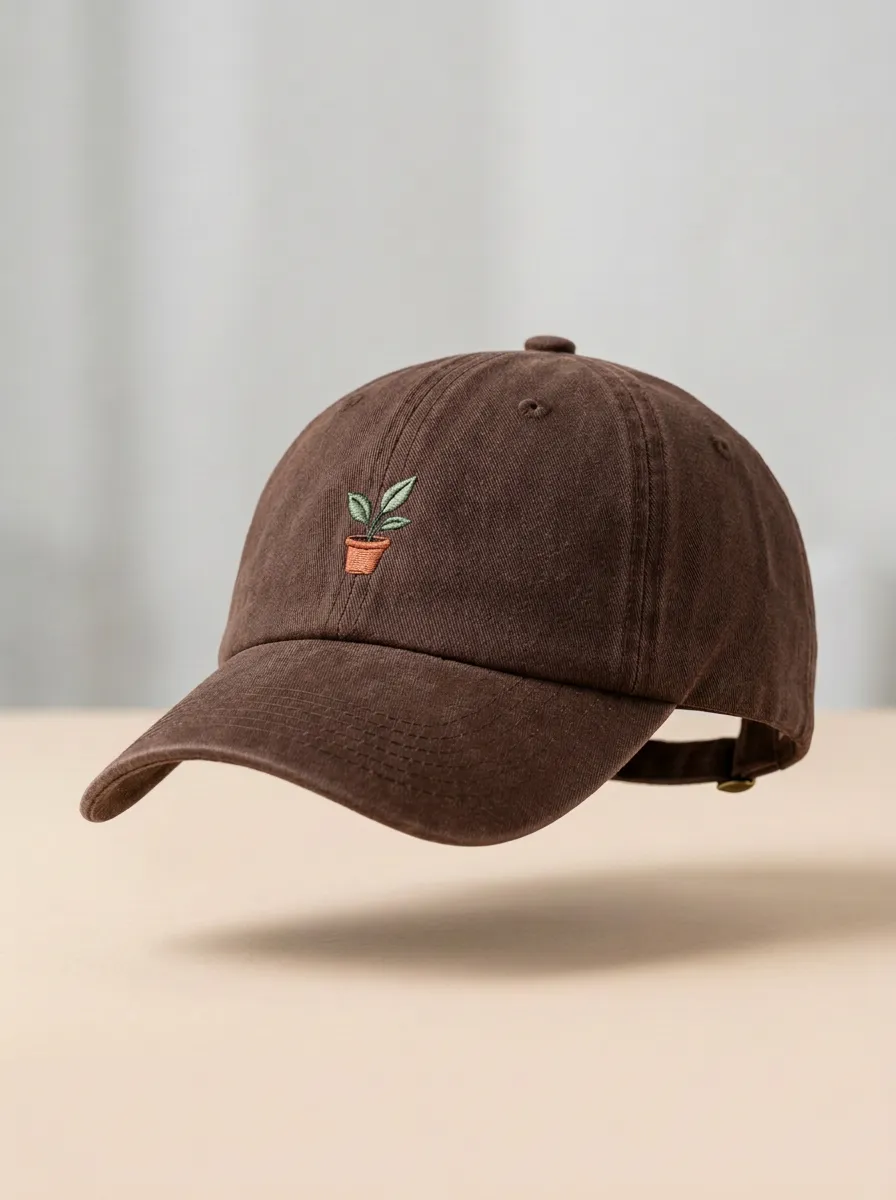 Minimal Plant-Lover Embroidered Potted-Plant Unisex Baseball Cap