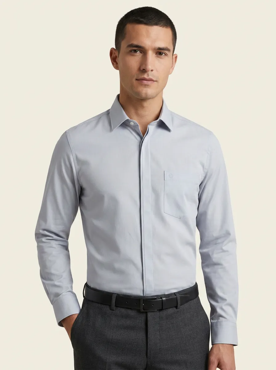 Men's Non-Iron Cotton Solid Light Blue Long Sleeve Shirt