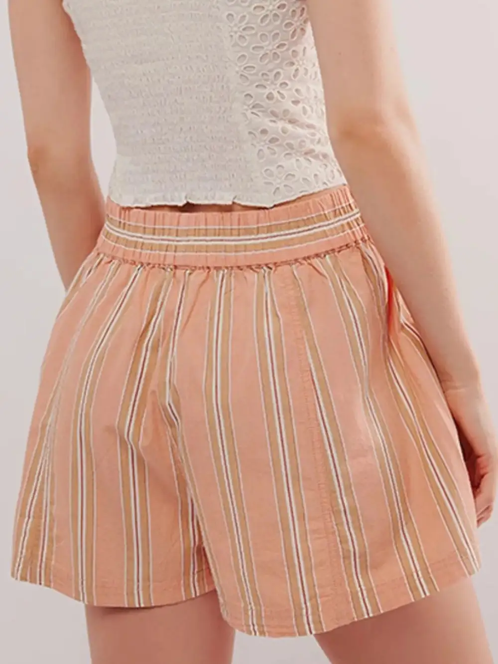 Striped High Waist Linen Blend Shorts