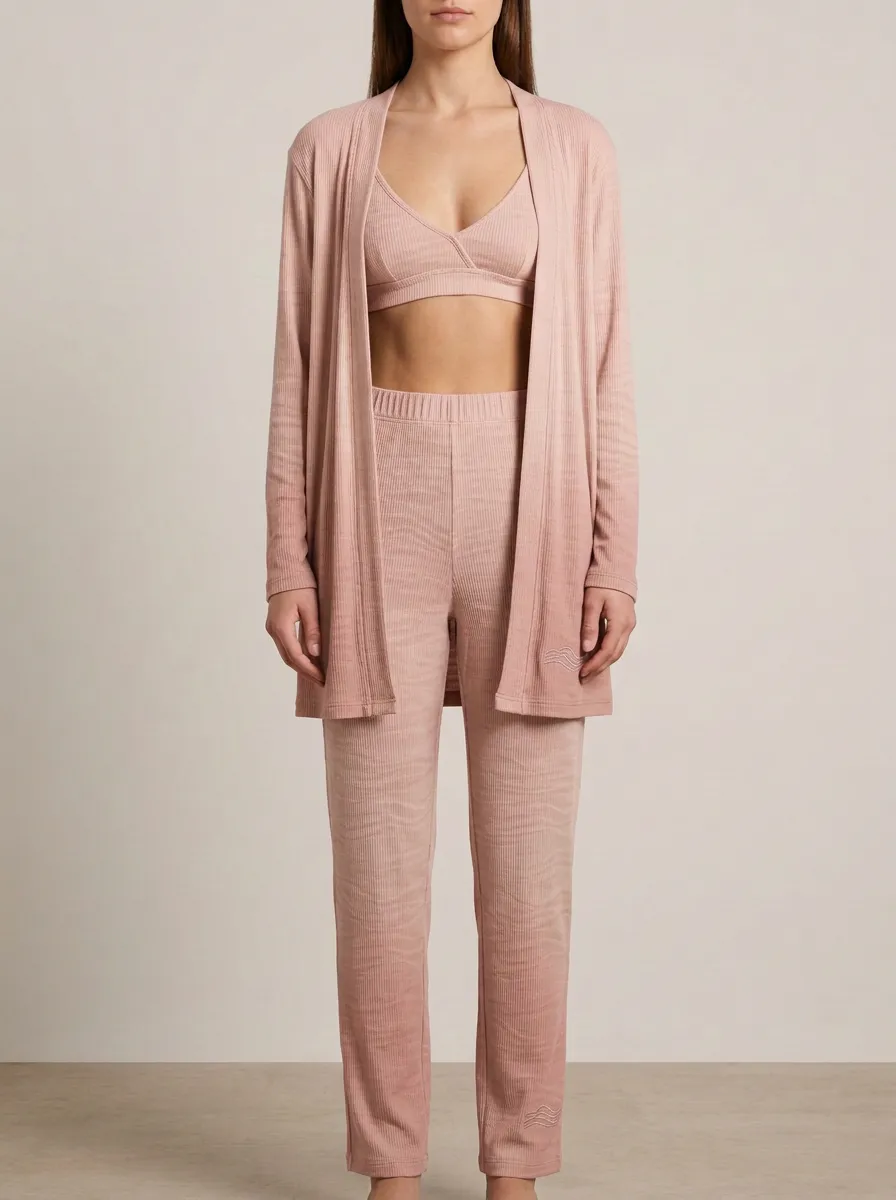 Wavy Embroidered Cardigan Lounge Set