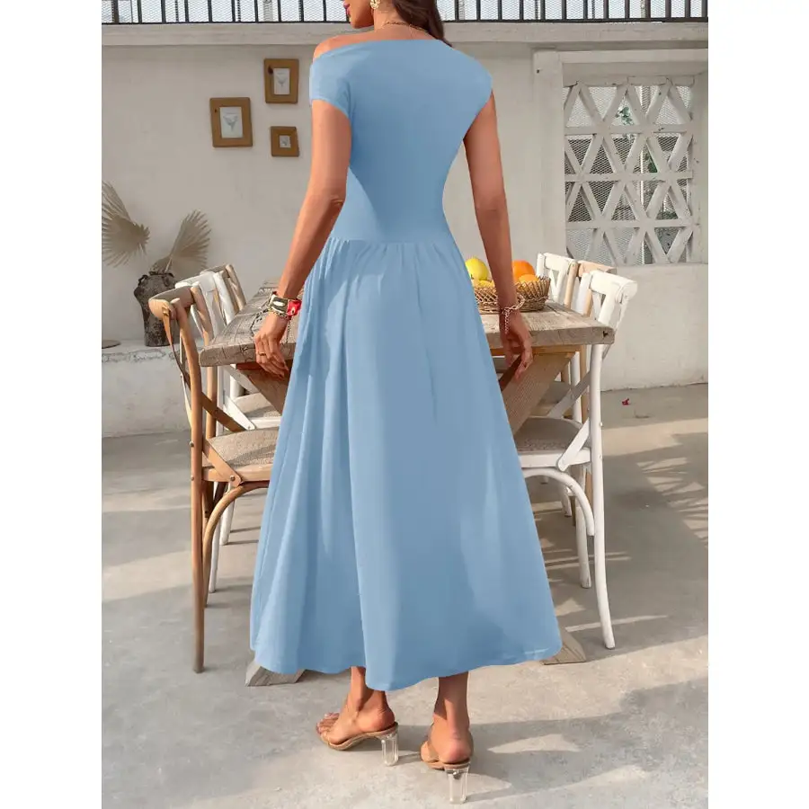 Single Shoulder Midi Dress with Pockets