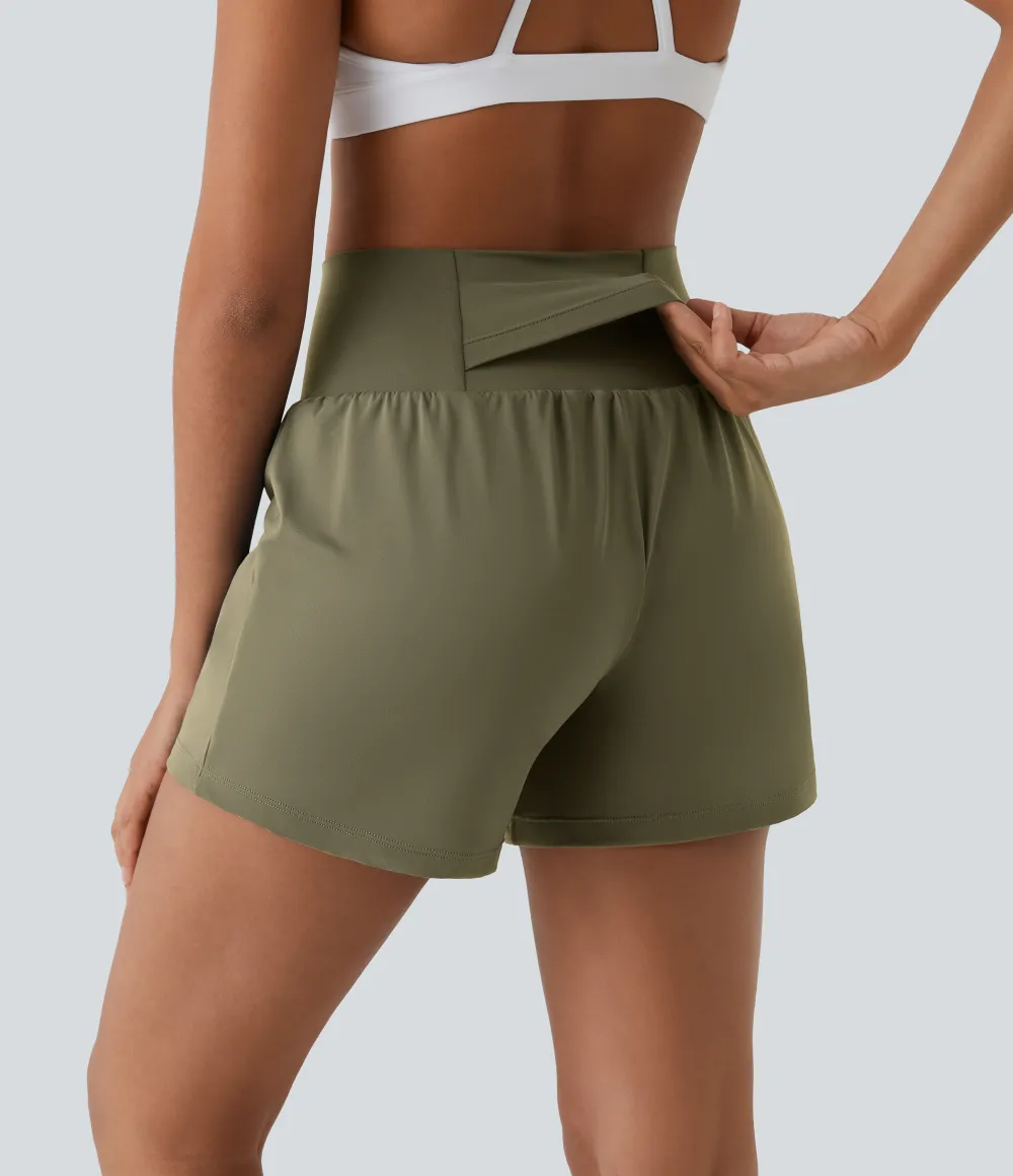2026🔥 UK Super High Waisted Back Pocket & Side Hidden Pocket 2-in-1 Yoga Shorts