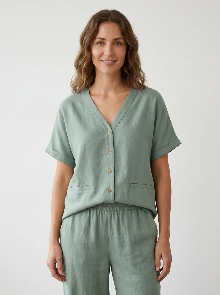 Button-Down Women's V-Neck Shirt