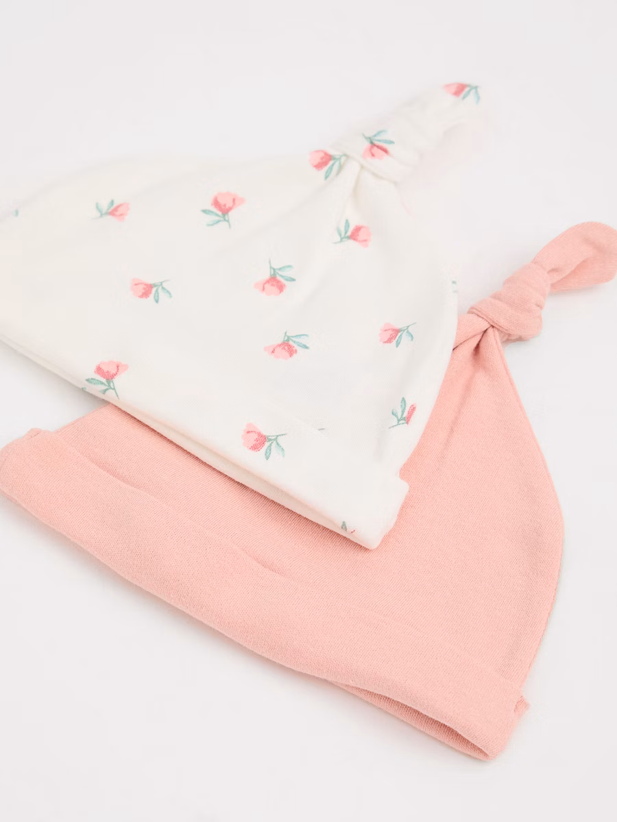 Pink Floral Newborn Hats and Mittens 2 Pack detail 1