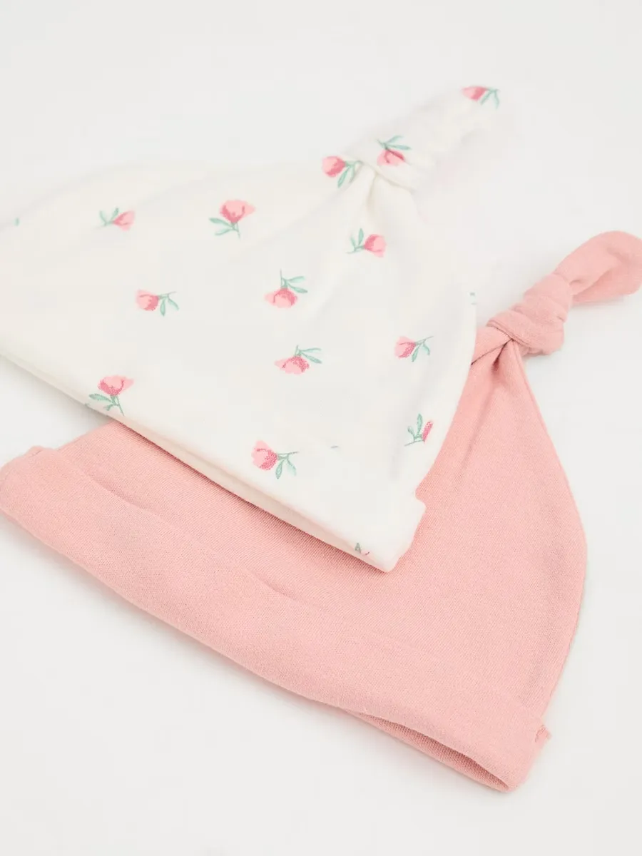 Pink Floral Newborn Hats and Mittens 2 Pack