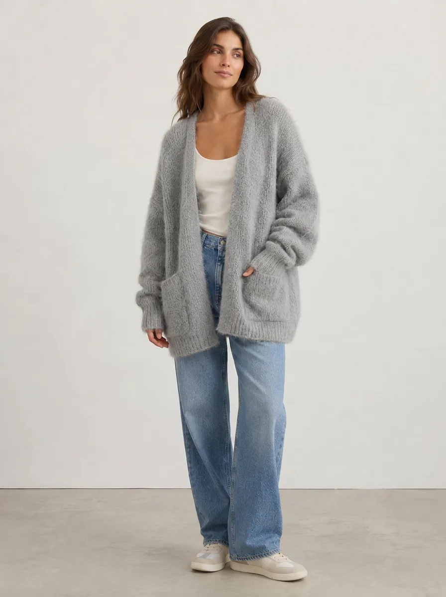 Women's Open-Front Fuzzy Knit Cardigan