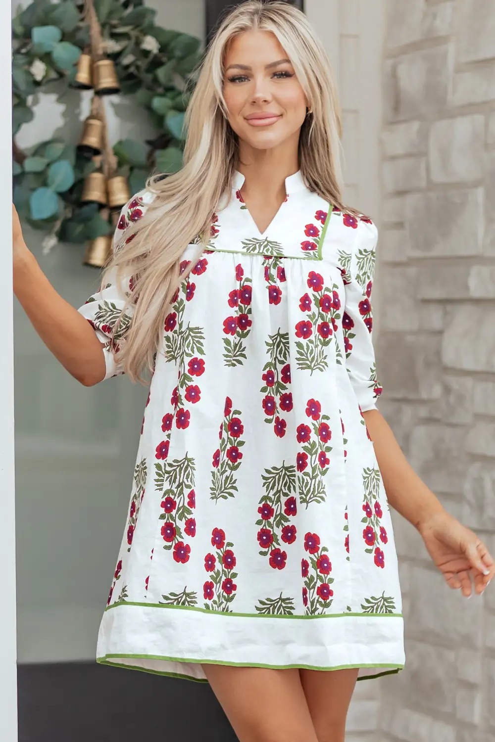 Floral V Neck Ruffle Dress Casual