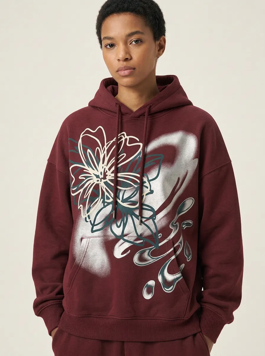 Unisex Floral Liquid Metal Graphic Hoodie
