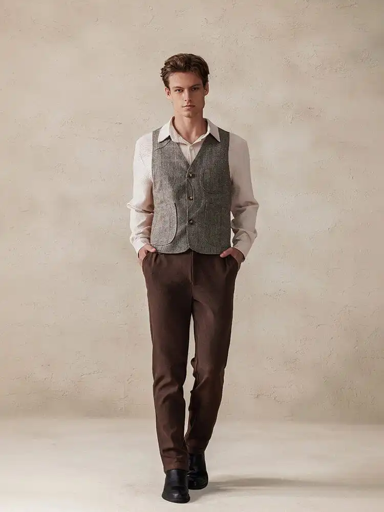 Plaid Splicing Tweed Vest Jacket