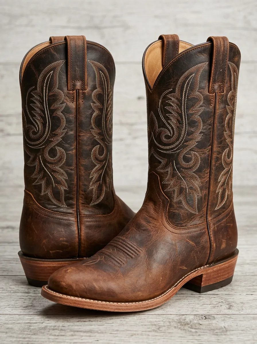 Unisex Timeless Distressed Embroidered Western Boots