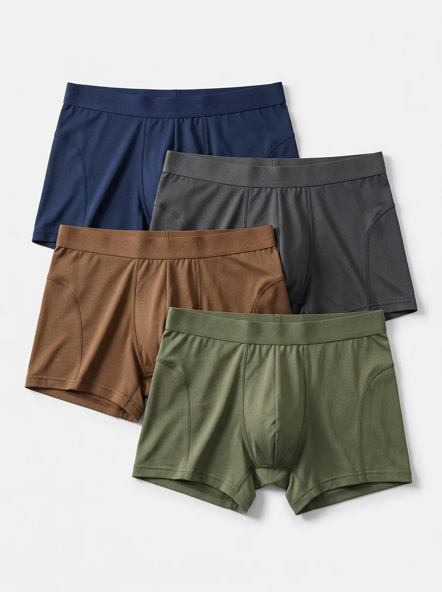 Men's Solid Mesh Breathable Wide Waistband 4-Pack Boxer Briefs