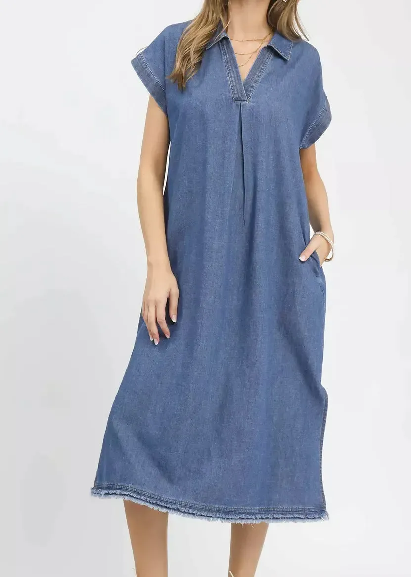 Washed Collared Midi Dress