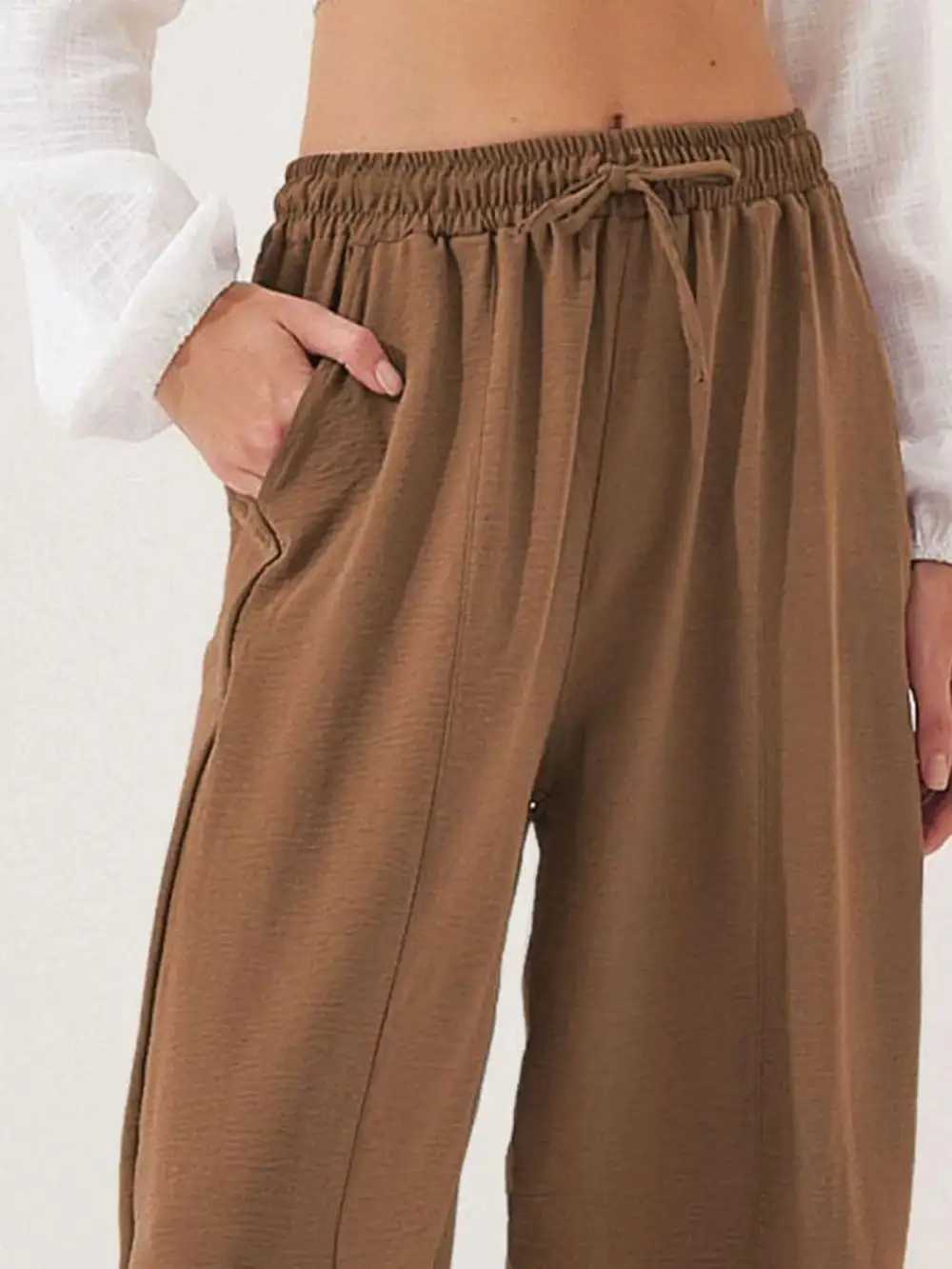 Plus Size Drawstring Wide-Leg Cropped Pants