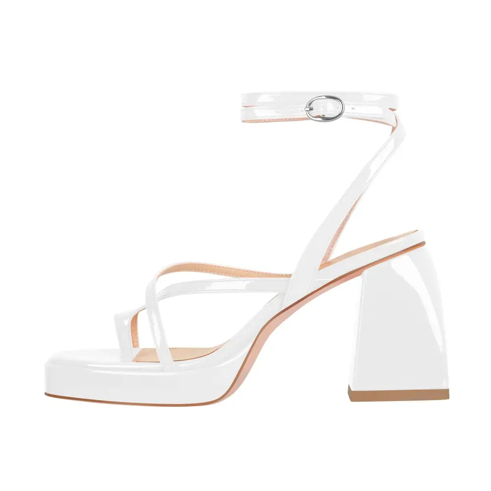 Chunky Mid Heel Crisscross Platform Sandals