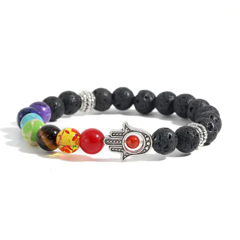 Lava Rock Hamsa Palm Handcrafted Round Bracelet