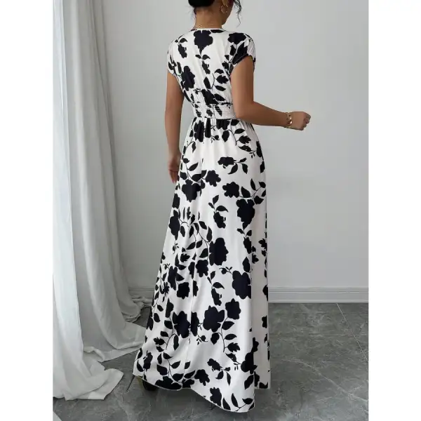 Relaxed Printed Surplice Cap Sleeve Maxi Dress