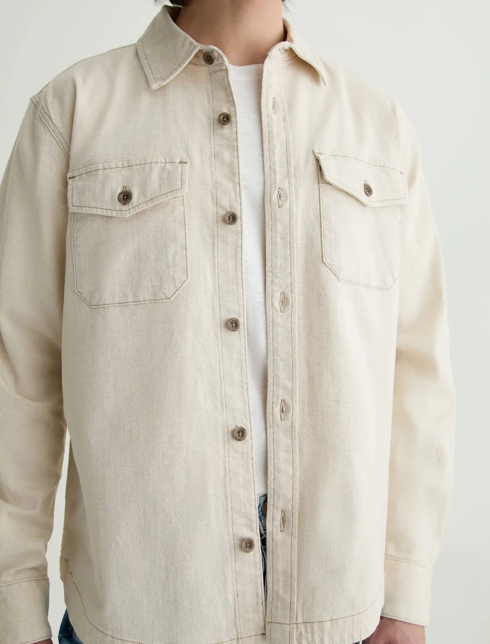 Men's Button Front Linen Blend Shirt Jacket