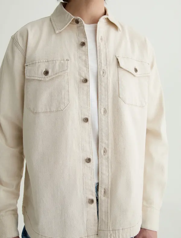 Men's Button Front Linen Blend Shirt Jacket