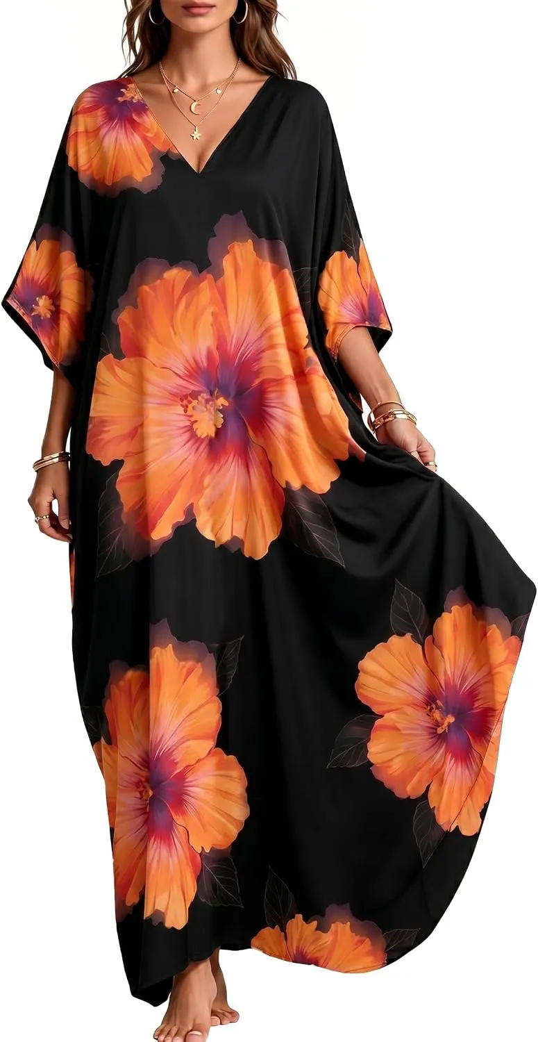 Women Moomoo Dress Beach Cover Ups for Women Long Kaftan Nightgown Muumuu Plus Size Caftan