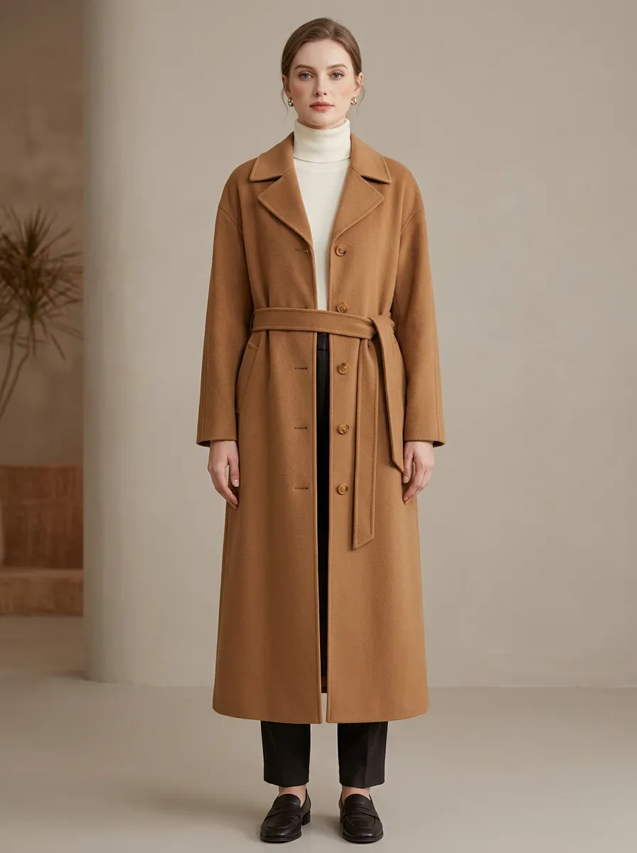 Women's Elegant Belted Minimalist Long Trench Coat
