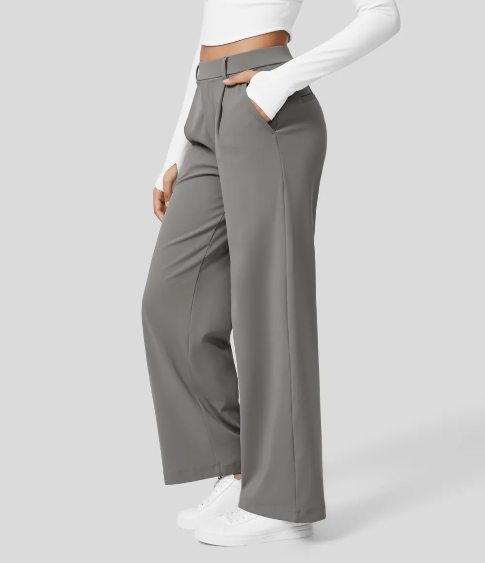 2026🔥  High Waisted Plicated Side Pocket Straight Leg Work Pants