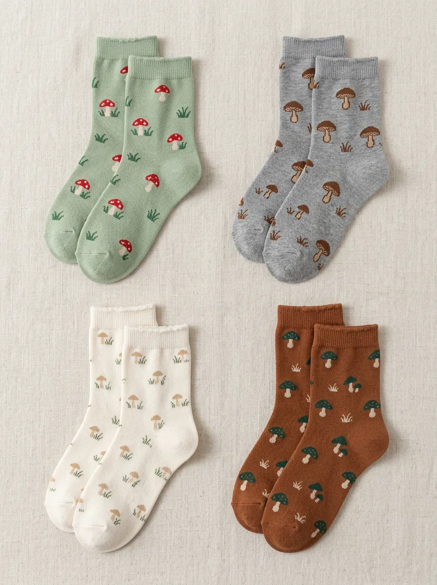 Women's Mushroom Forest Ribbed Crew Sock Set