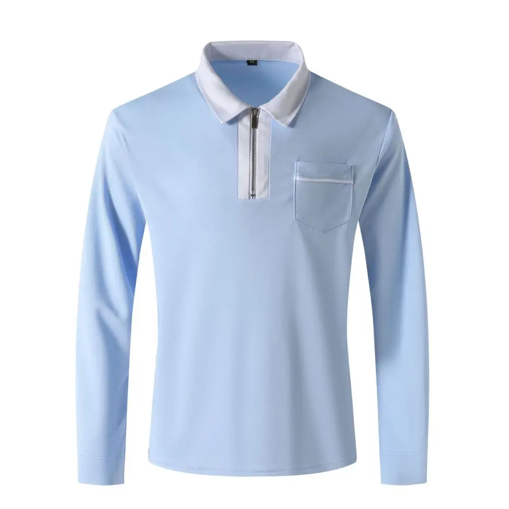 Stand Collar Chest Pocket Long Sleeve Polo Shirt