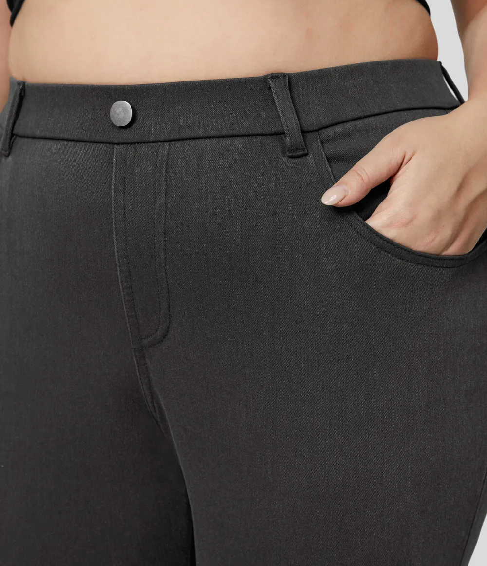 Magic High Waisted Multiple Pockets Stretchy Knit Denim Work 7/8 Plus Size Leggings