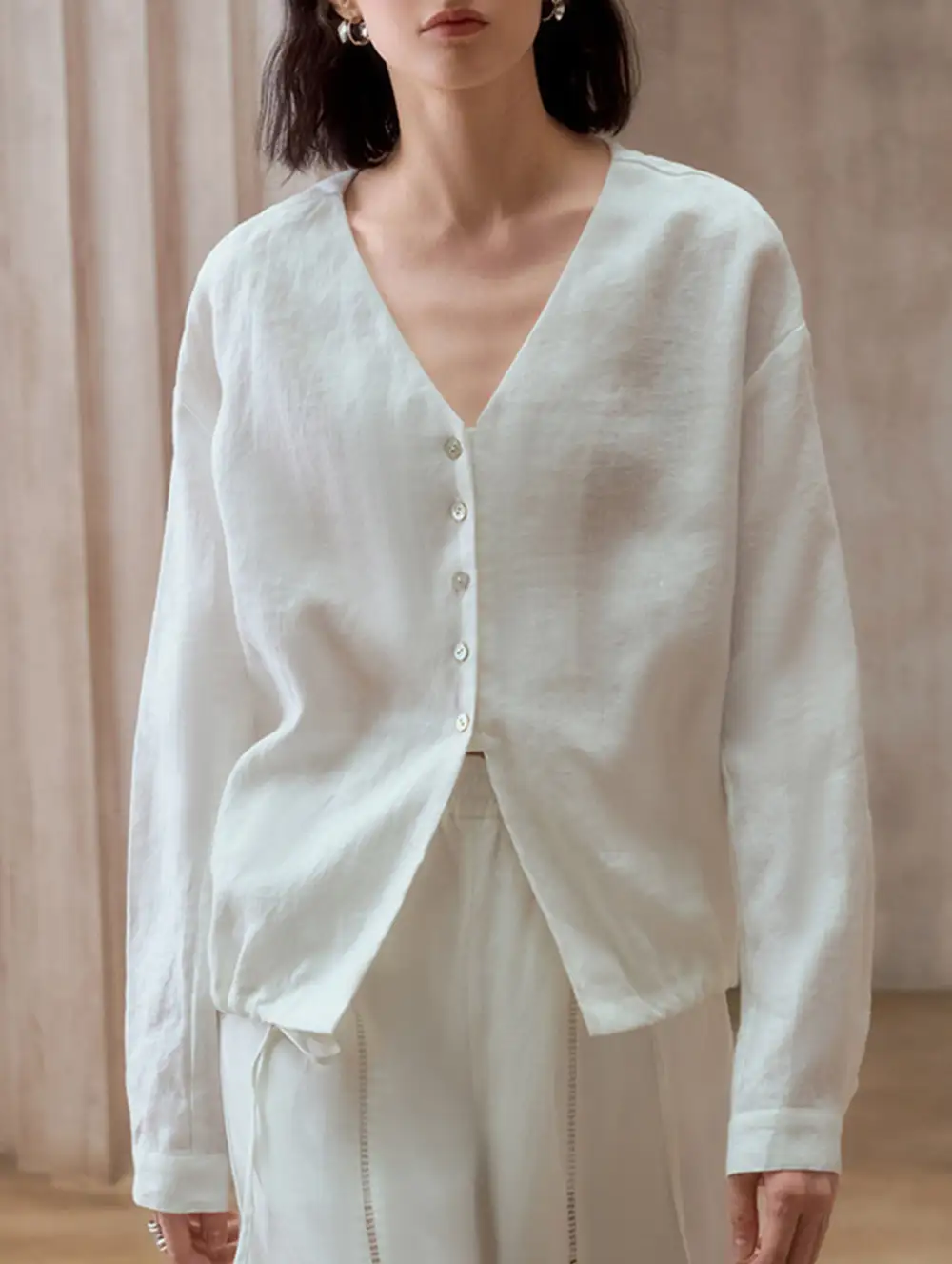Pure Linen V Neck Relaxed Fit Top