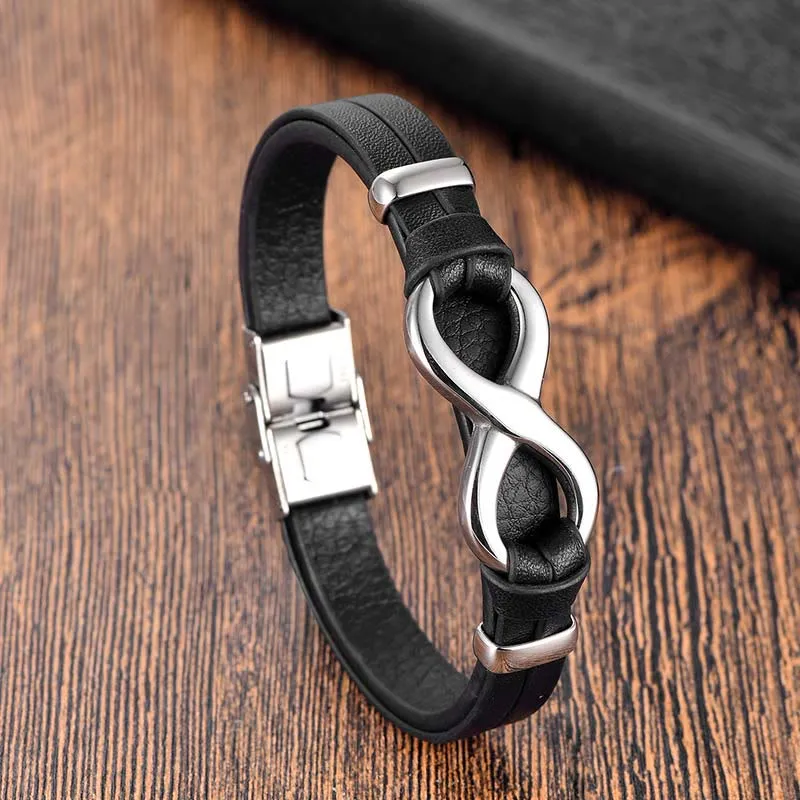 Endless Knot Titanium Steel Leather Buckle Bracelet