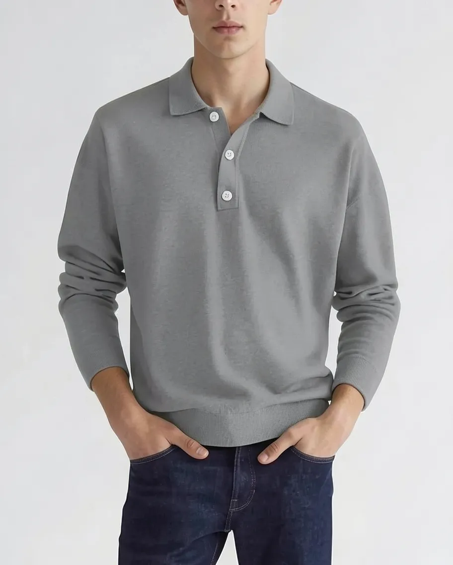Refined Long Sleeve Knit Polo Shirt