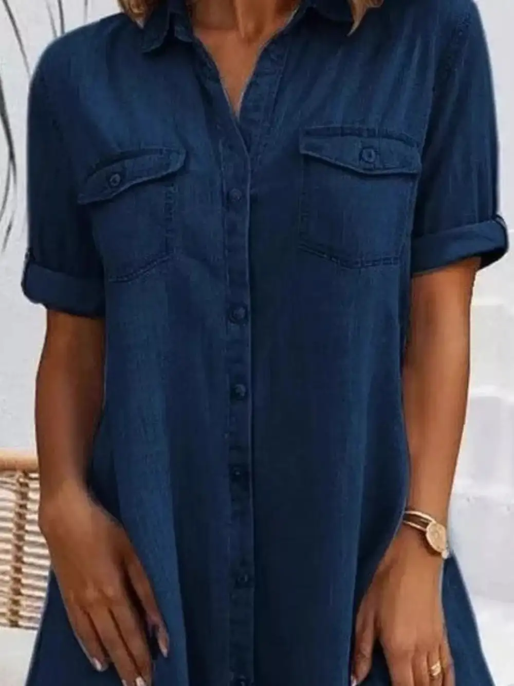 Soft Touch Denim Button Front Short Sleeve Dress