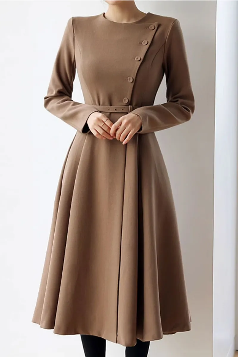 Refined Polyester Long Sleeve Midi Dress