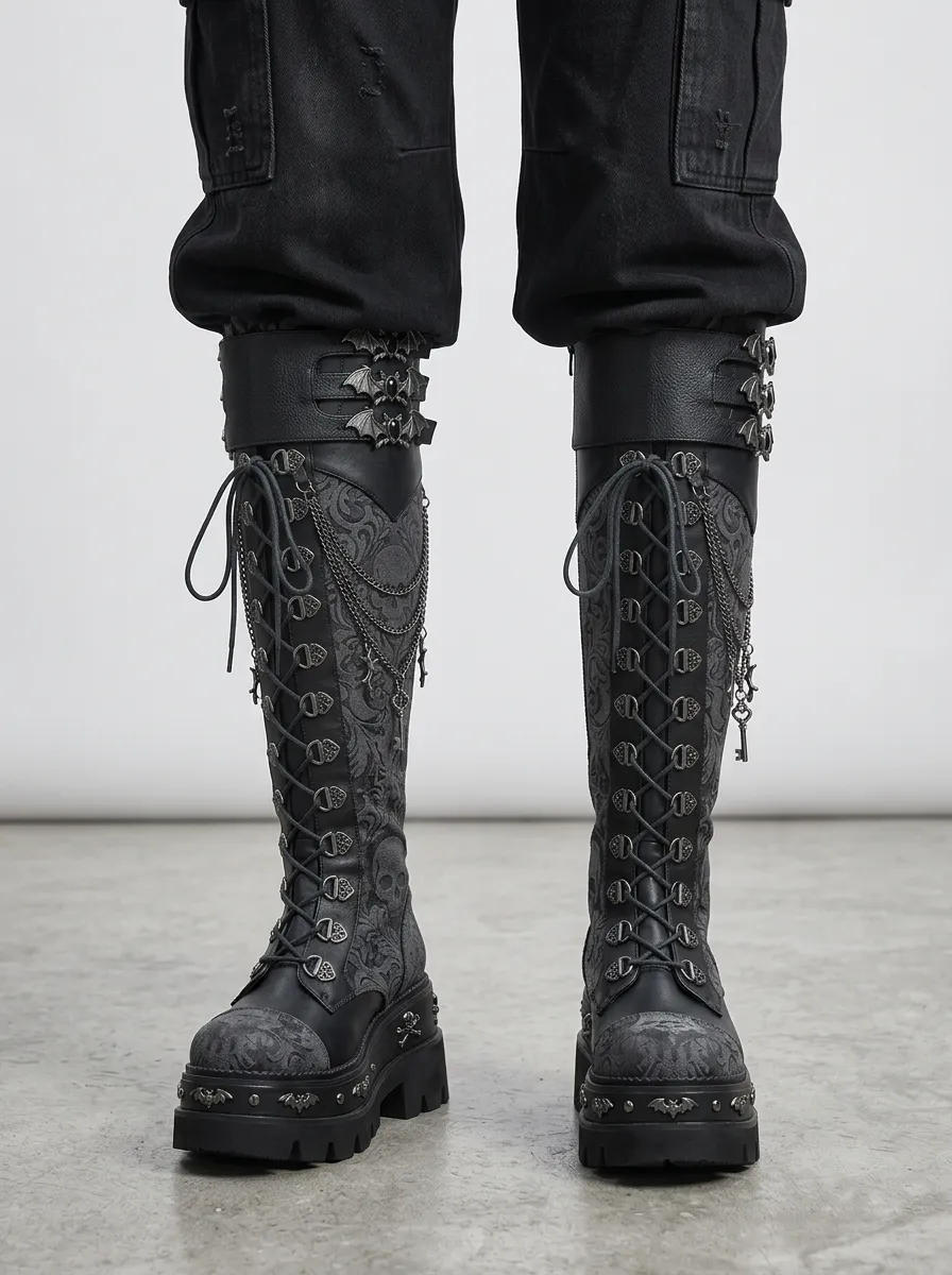 Ritual-Inspired Skull Bat Victorian Look Women's Gothic Platform Boots