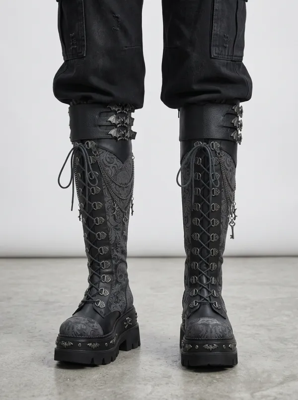 Ritual-Inspired Skull Bat Victorian Look Women's Gothic Platform Boots
