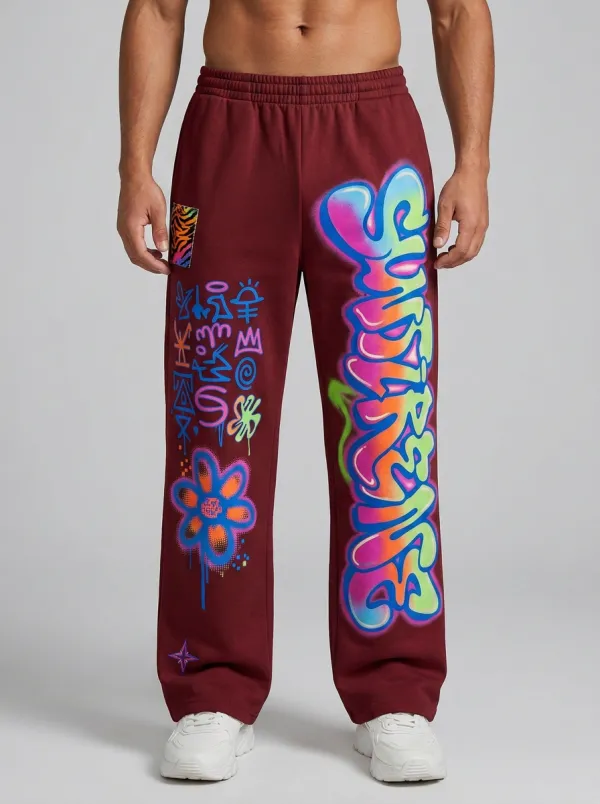 Men's Streetwear Graffiti Flower Printed Jogger Pants