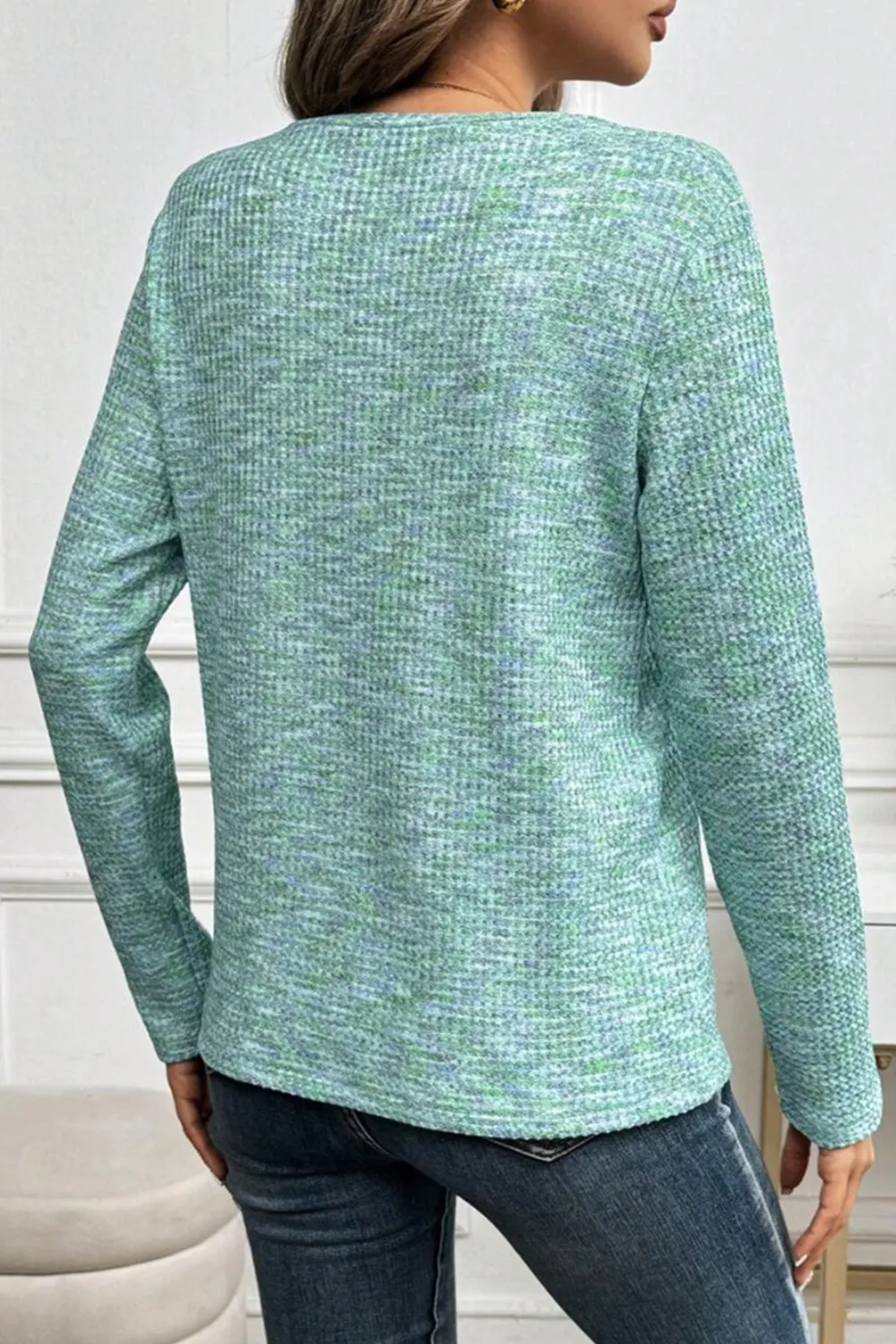 Women's Textured Knit V Neck Long Sleeve Top