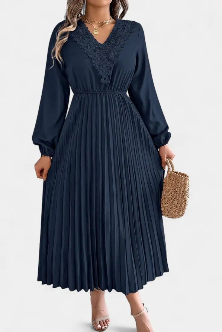 Pleated Lace Casual Dress